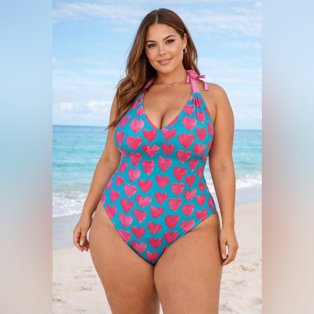 Posh Peanut Women's 2XL Queen of Hearts‎ One-Piece Swimsuit Multicolor